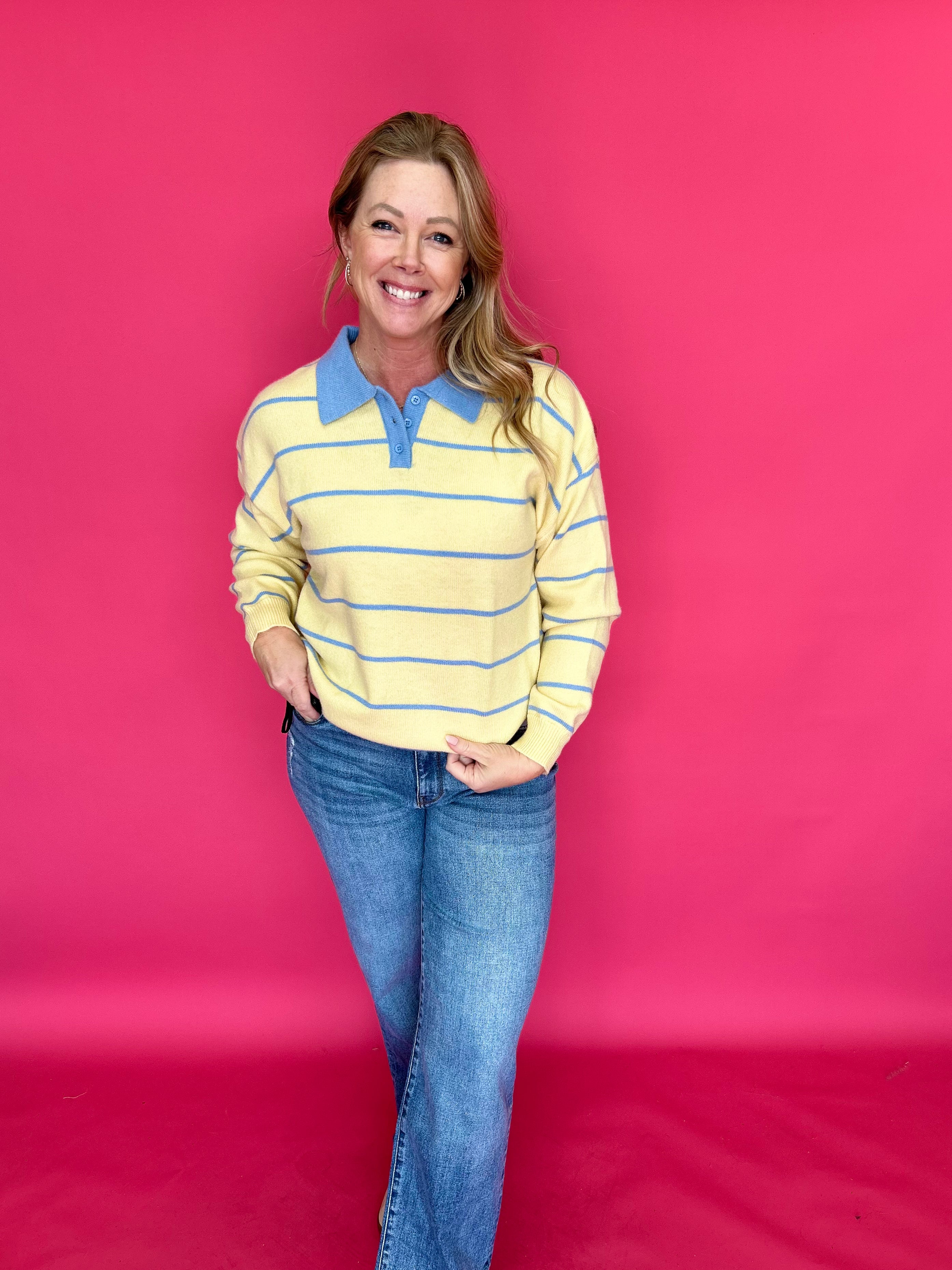 Joanna Striped Rugby Sweater in Yellow - Shabby 2 Chic Boutiques