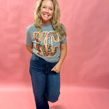 KC Colors Leopard KC Letters Grey Tee