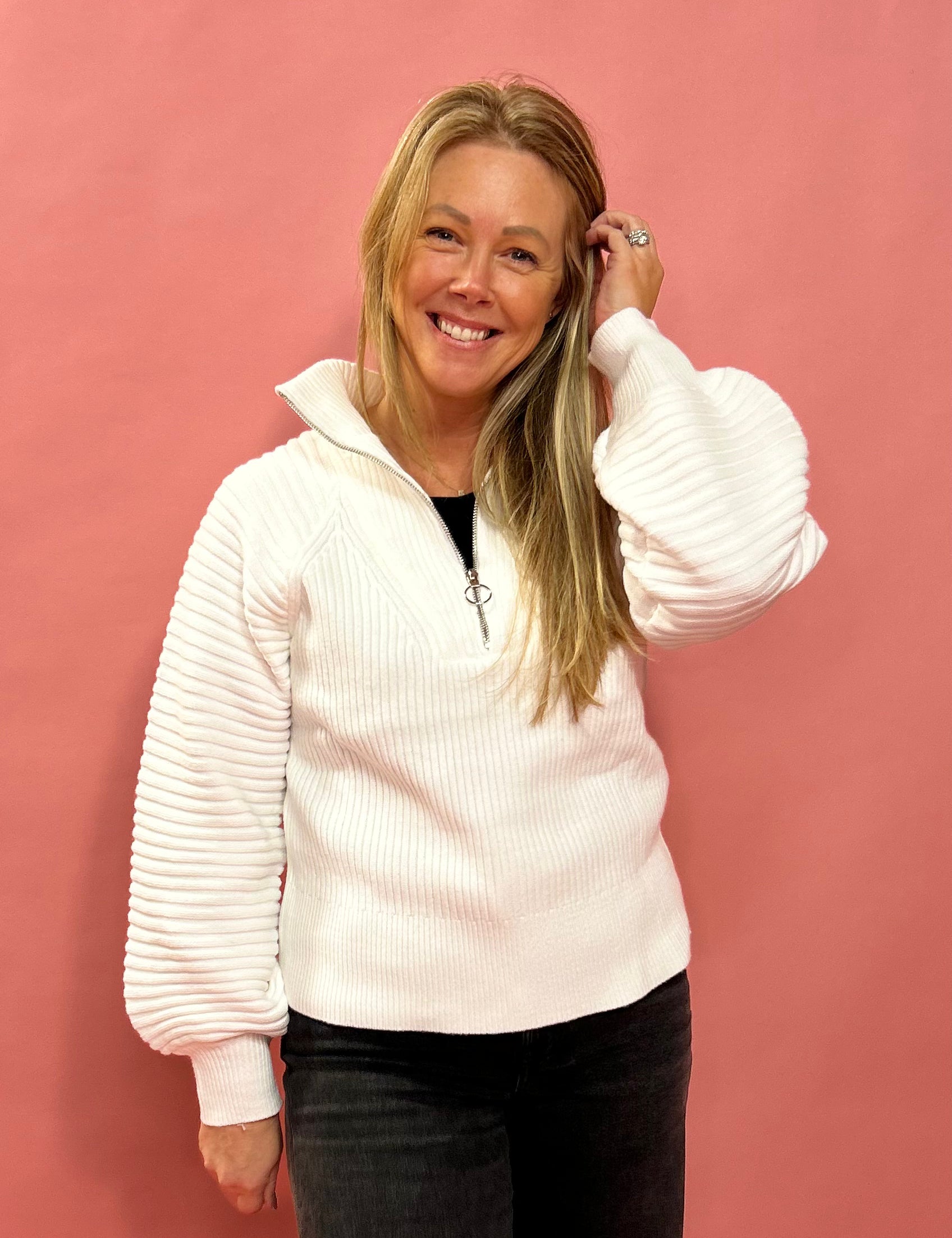 Kailya Quarter Zipped Sweater in White