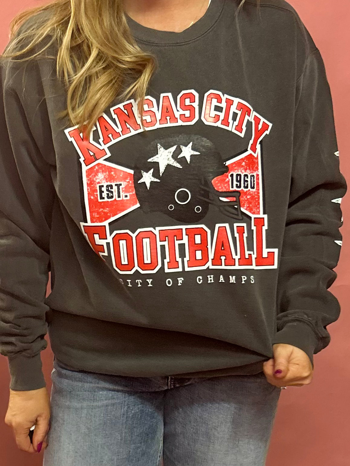 Kansas City Football Helmet Sweatshirt in Gray