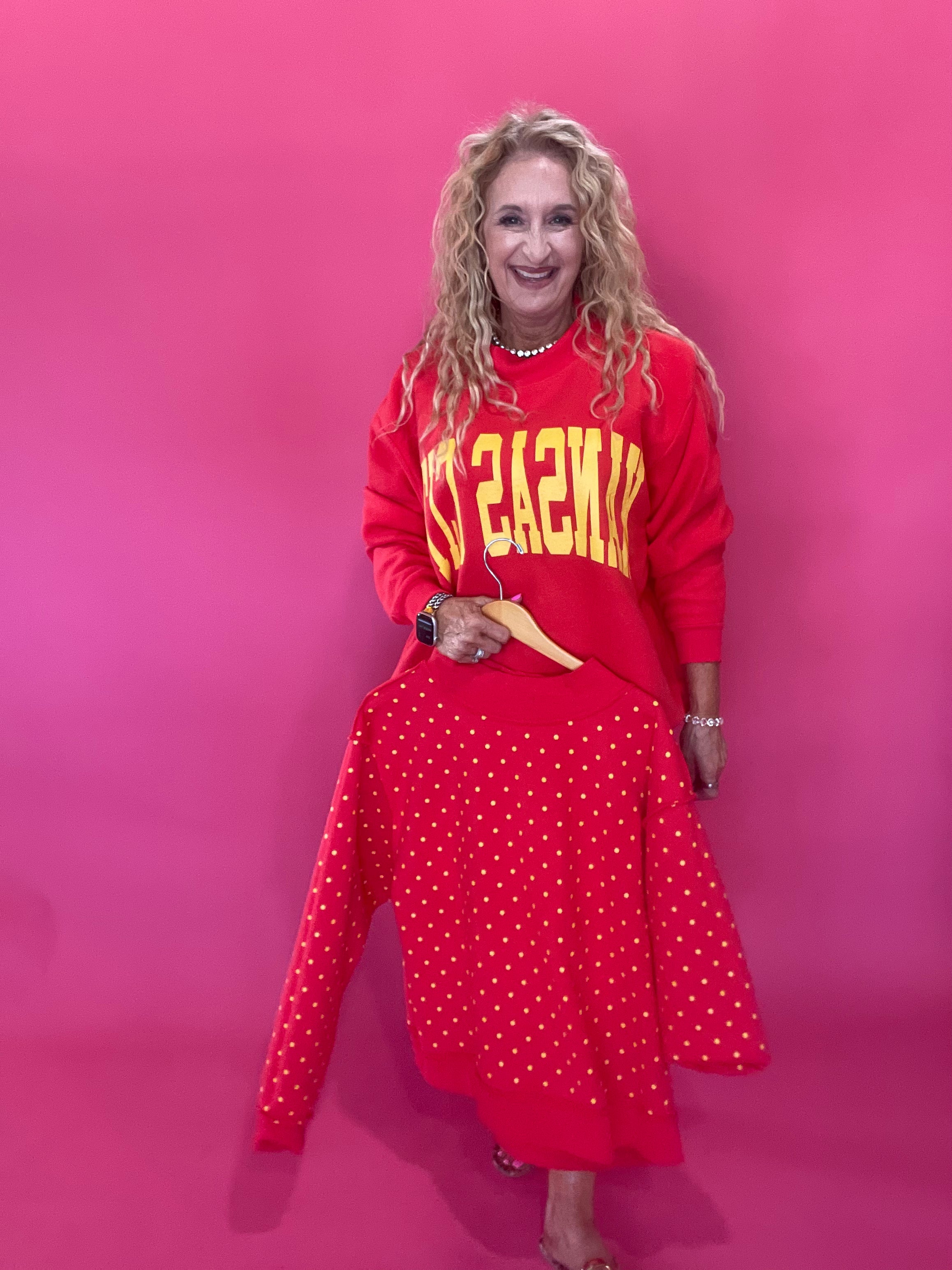 Kansas City Red Polka Dot 2 Sided Mock Sweatshirt