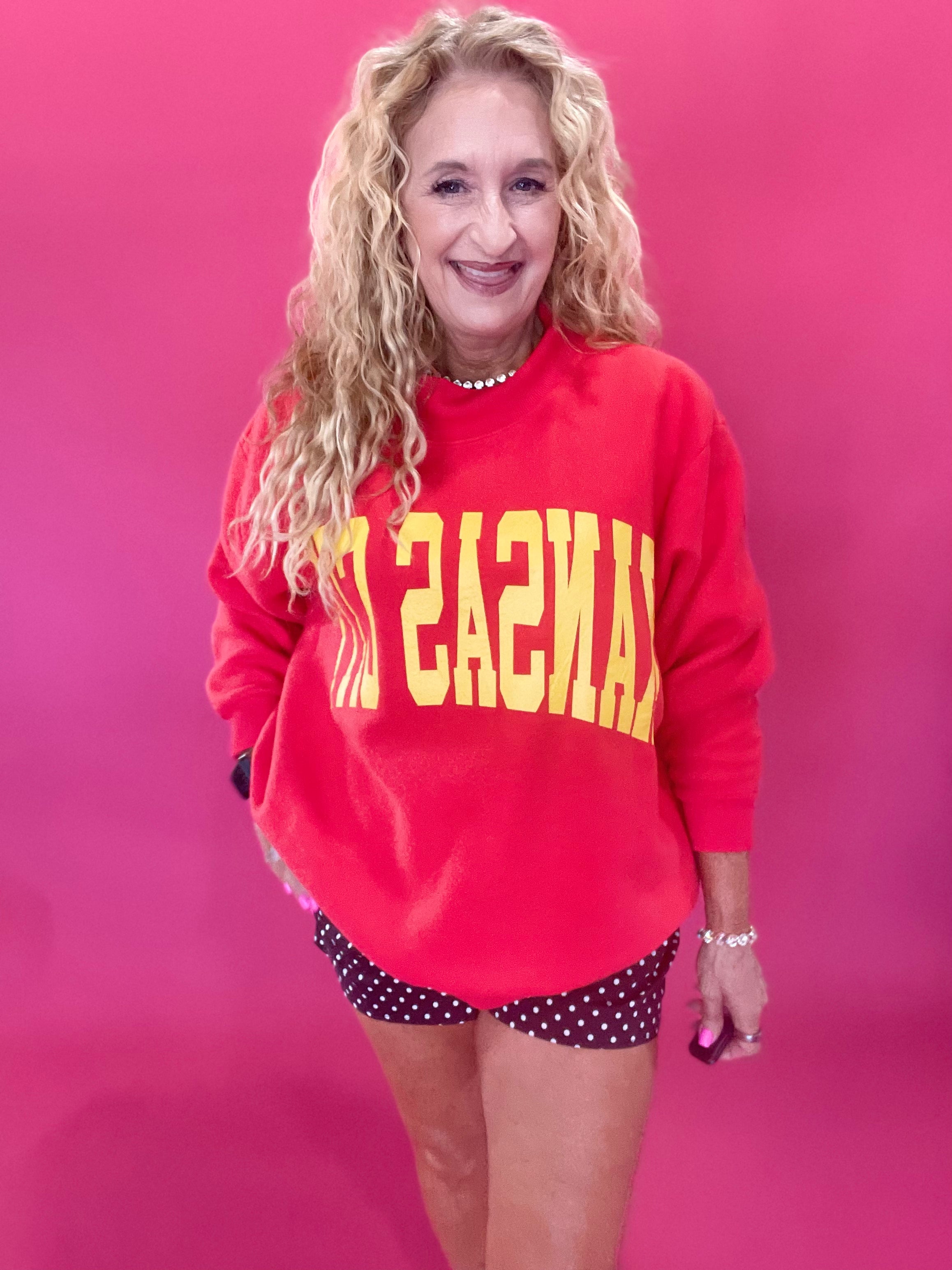 Kansas City Red Polka Dot 2 Sided Mock Sweatshirt