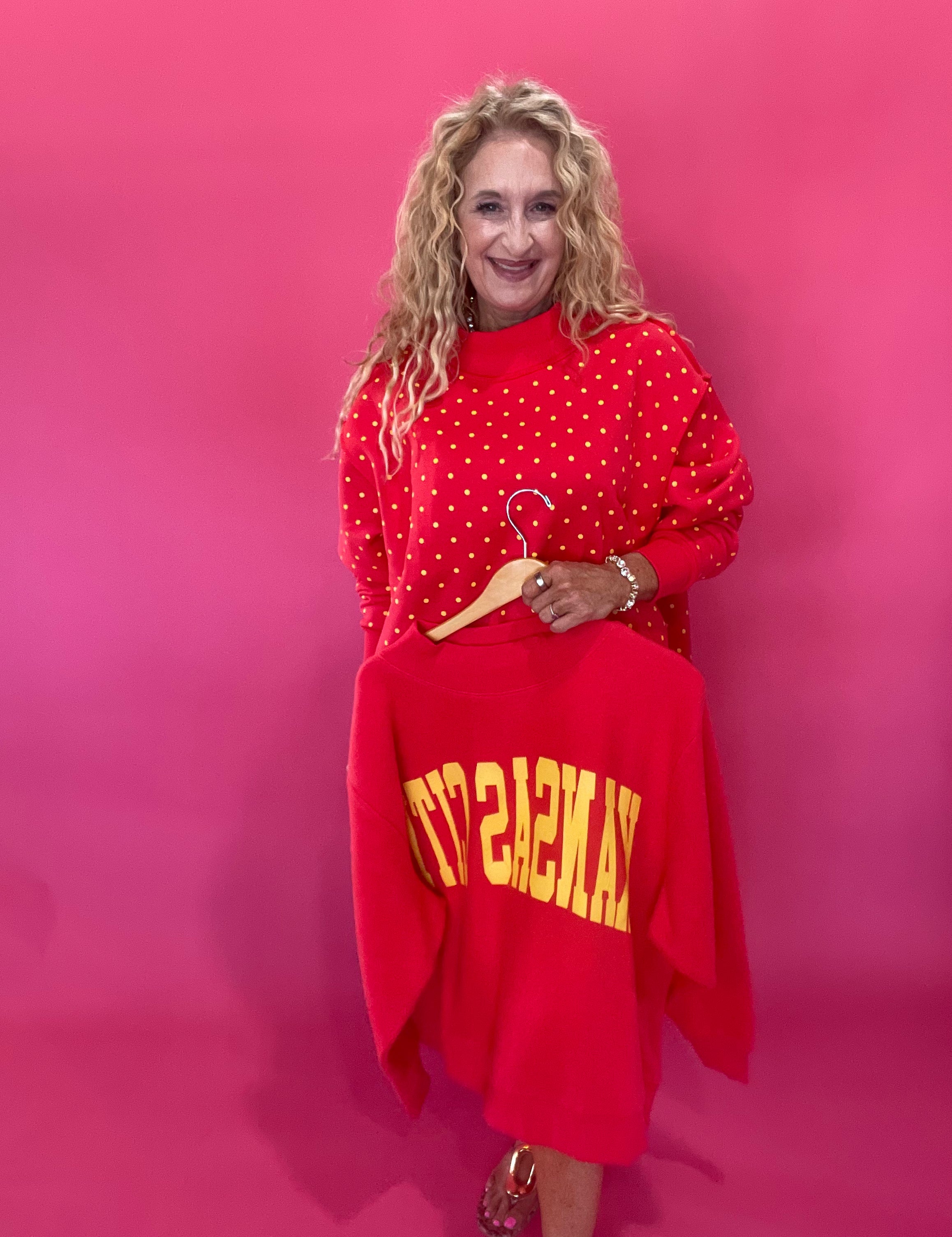 Kansas City Red Polka Dot 2 Sided Mock Sweatshirt