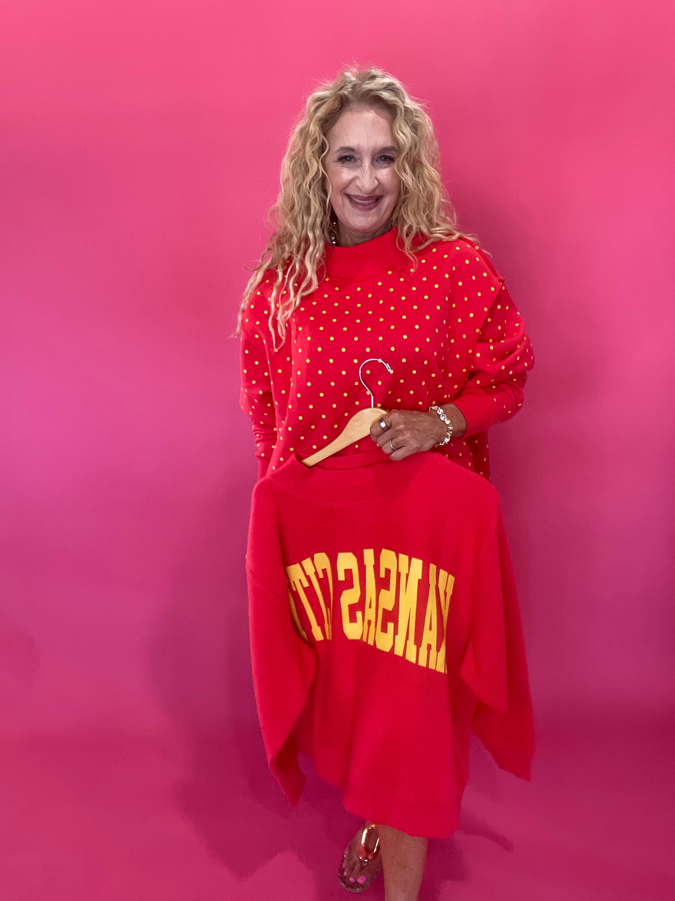 Kansas City Red Polka Dot 2 Sided Mock Sweatshirt