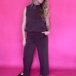 Close-up of the soft warm brown fabric and simple neckline on the Keep It Simple everyday top