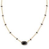 Kendra Scott Mini Elisa Enamel Frame Short Pendant Necklace Gold Black Agate