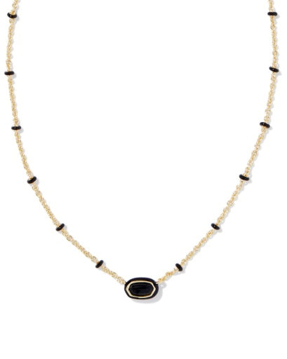 Kendra Scott Mini Elisa Enamel Frame Short Pendant Necklace Gold Black Agate