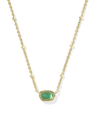 Kendra Scott Mini Elisa Satellite Short Pendant Necklace in Gold Emerald Cats Eye