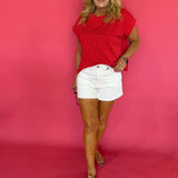 Knit Polka Dot Oversized Top In Red