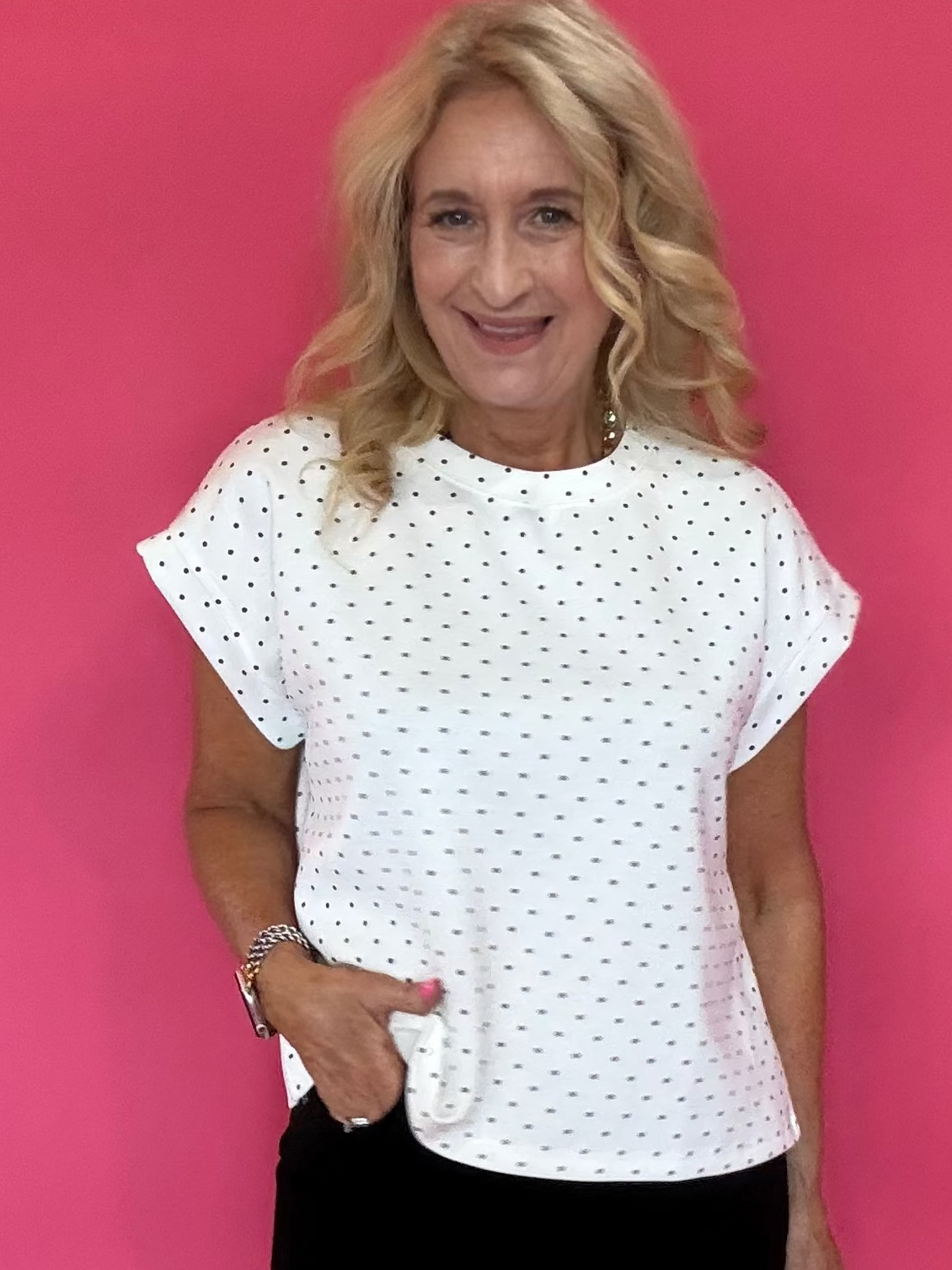 Knit Polka Dot Oversized Top In White