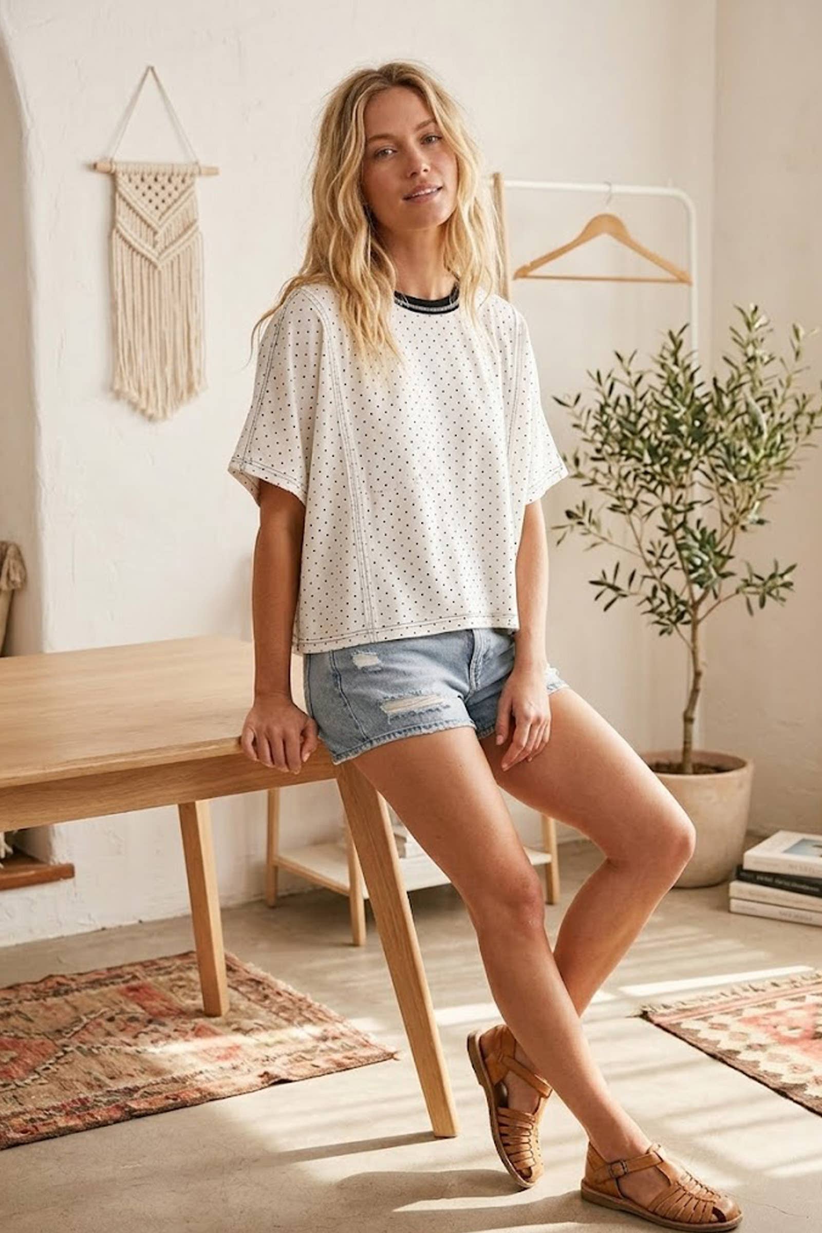 Knit Polka Dot Oversized Top In Red