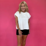Knit Polka Dot Oversized Top In White