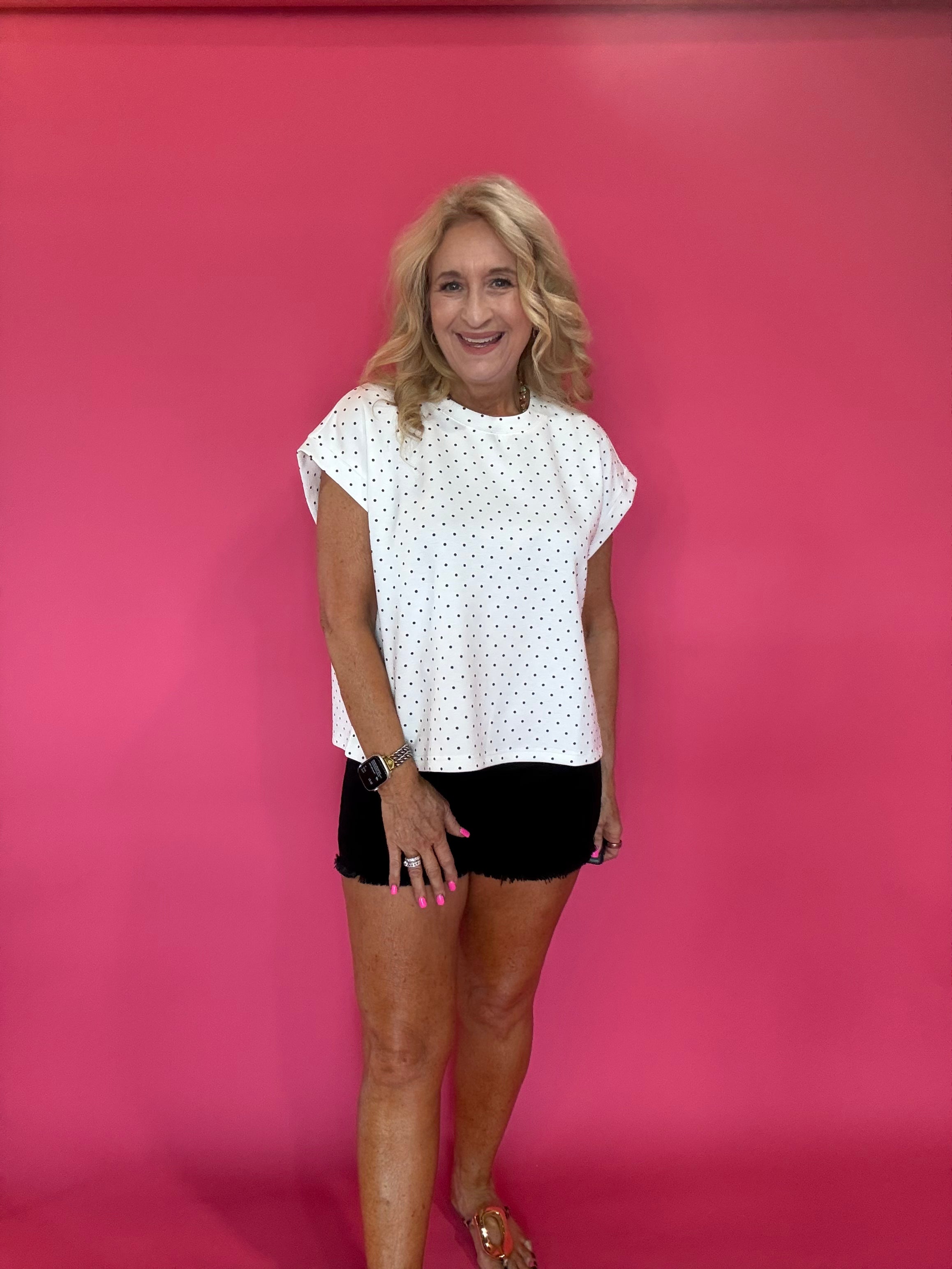 Knit Polka Dot Oversized Top In White