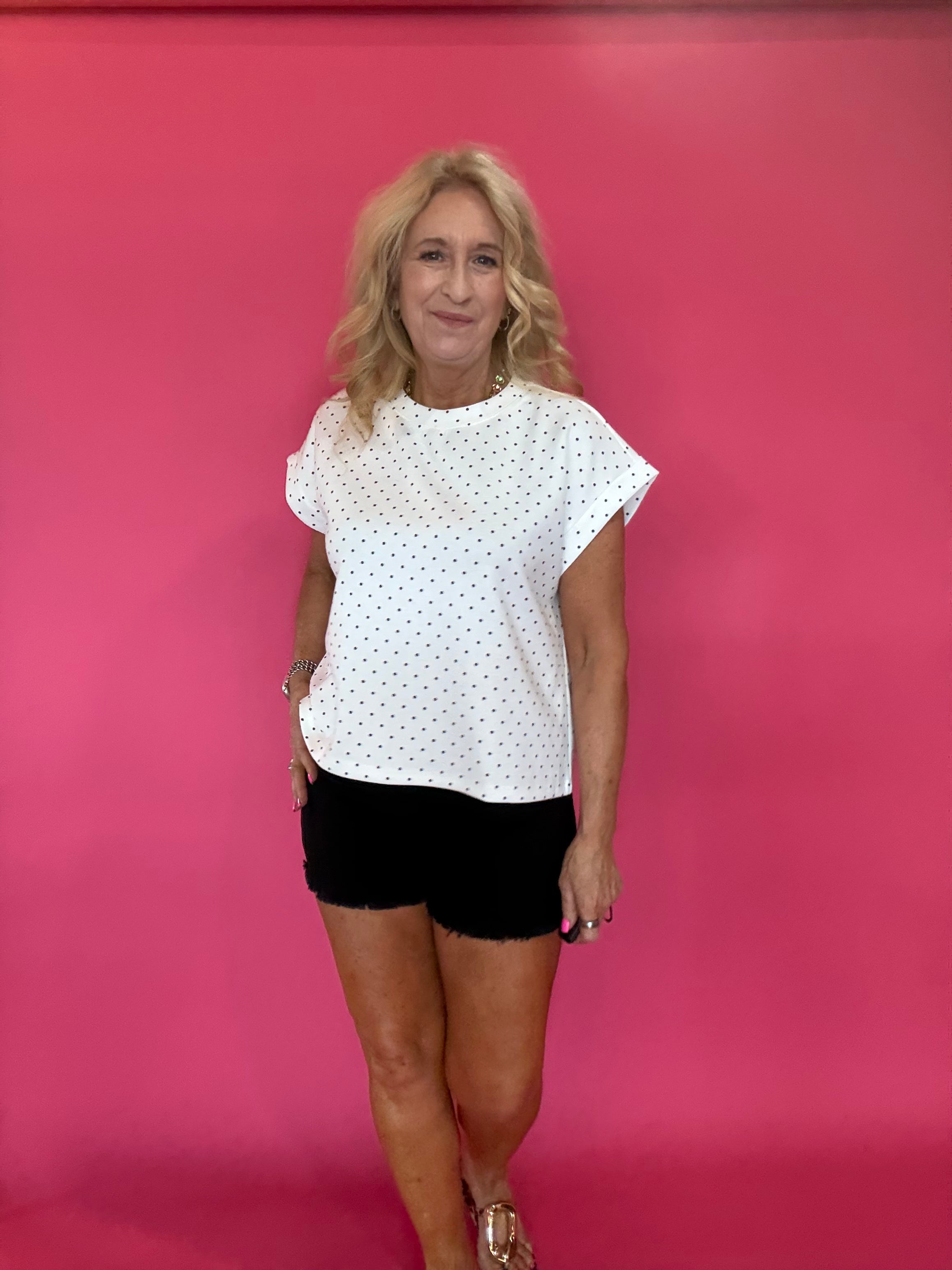 Knit Polka Dot Oversized Top In White