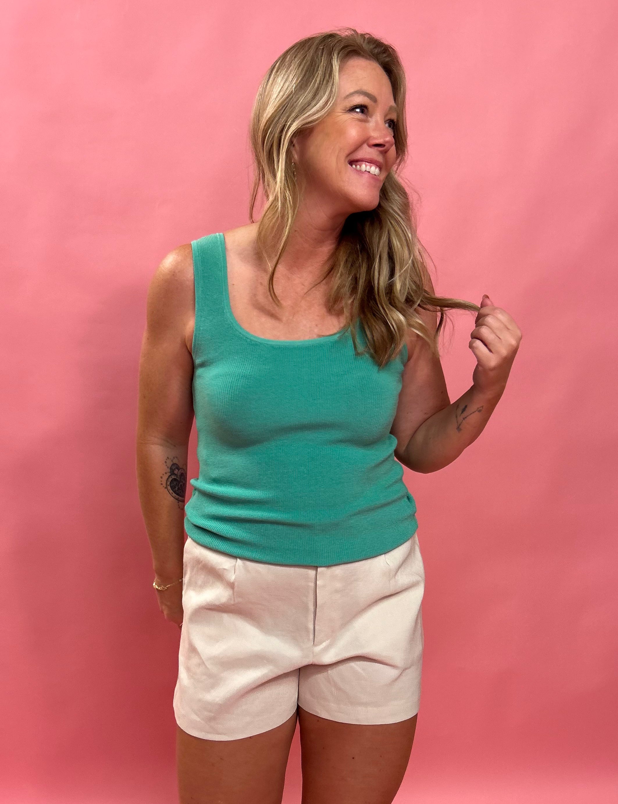 Krystal Ribbed Knit Tank in Emerald