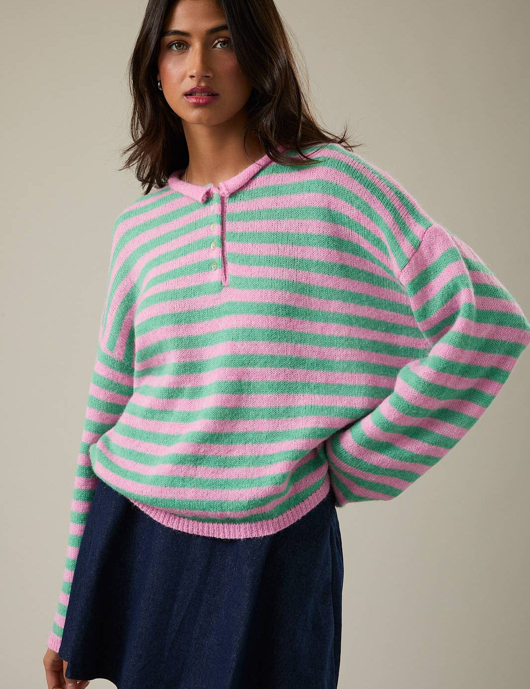 Sunny Stripe Half-Button Knit Sweater
