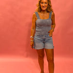 Lace All Day Square Neck Top in Blue Shadow