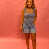 Lace All Day Square Neck Top in Blue Shadow