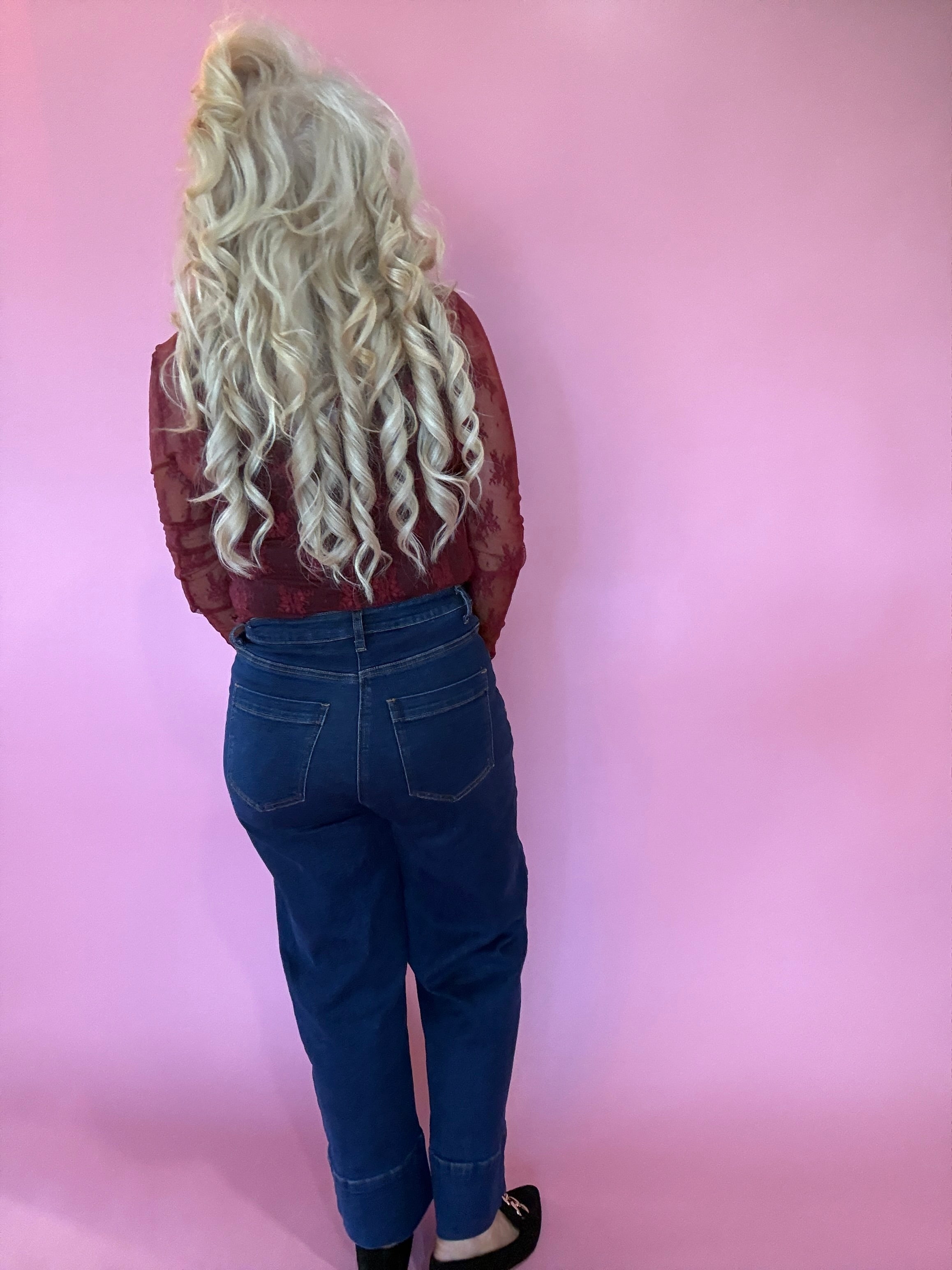 Lace Mock Neck Thumbhole Long Sleeve Top in Wine