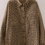 Leopard Print Pocket Front Shacket Layering Top