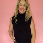 Lightweight Knit Sleeveless Turtleneck Layering Top in Black