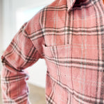 Lilian Plaid Long Button Down Shacket Pink