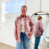 Lilian Plaid Long Button Down Shacket Pink