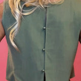 Linen Back Button Detail Crop Top and Pants in Sage