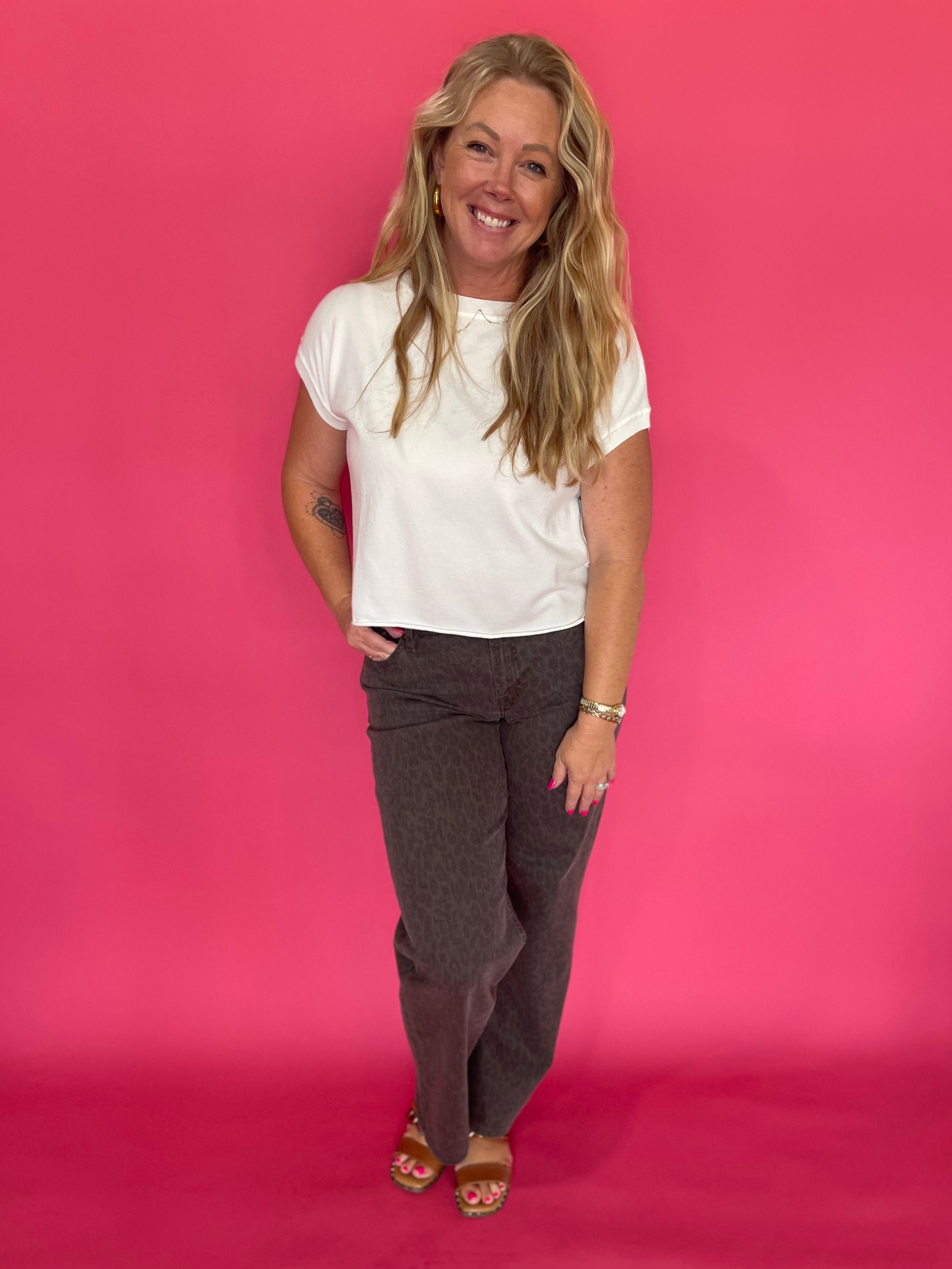 Logan Brown Cheetah Stretch Mid Rise Dad Jean Hidden