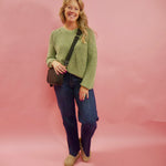 Maggie Crewneck Knit Pullover Sweater in Olive