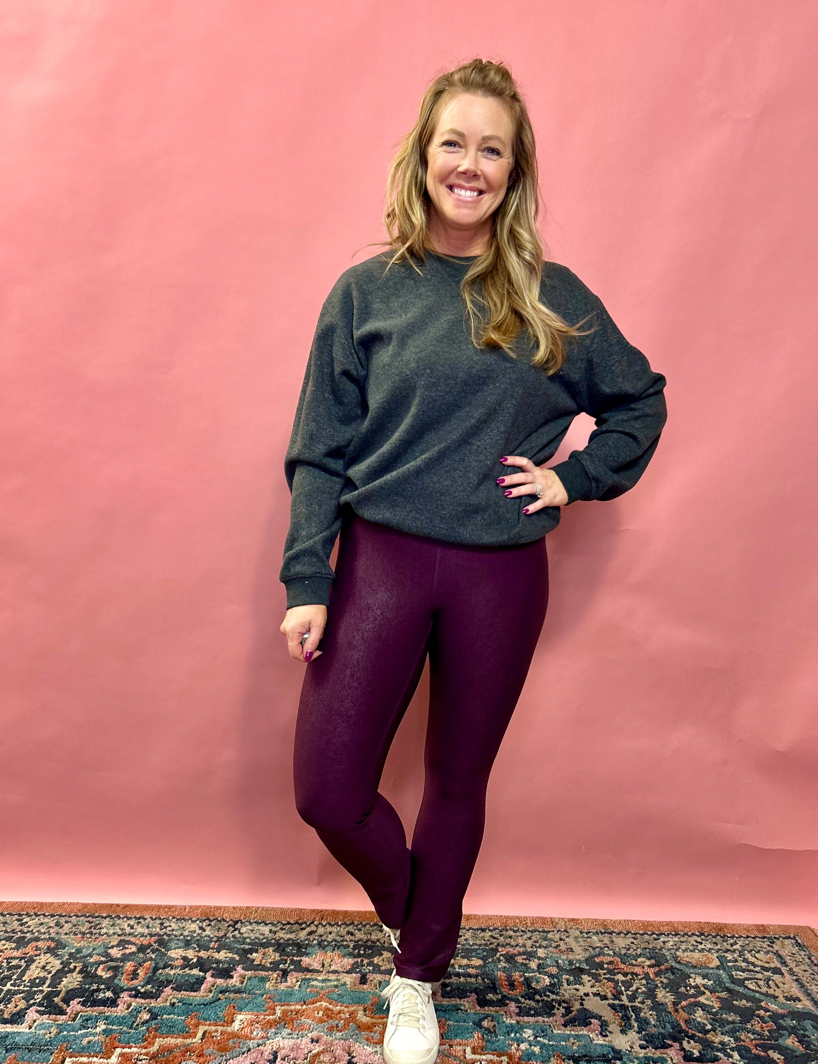 Look At Me Now Faux Leather Boot Cut Leggings in Burgundy