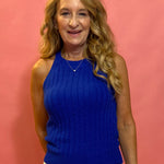 Lucinda Cotton Knit Ribbed Tank in Blue