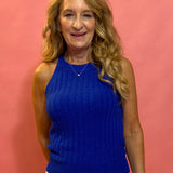 Lucinda Cotton Knit Ribbed Tank in Blue
