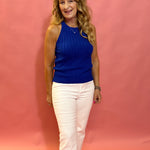 Lucinda Cotton Knit Ribbed Tank in Blue