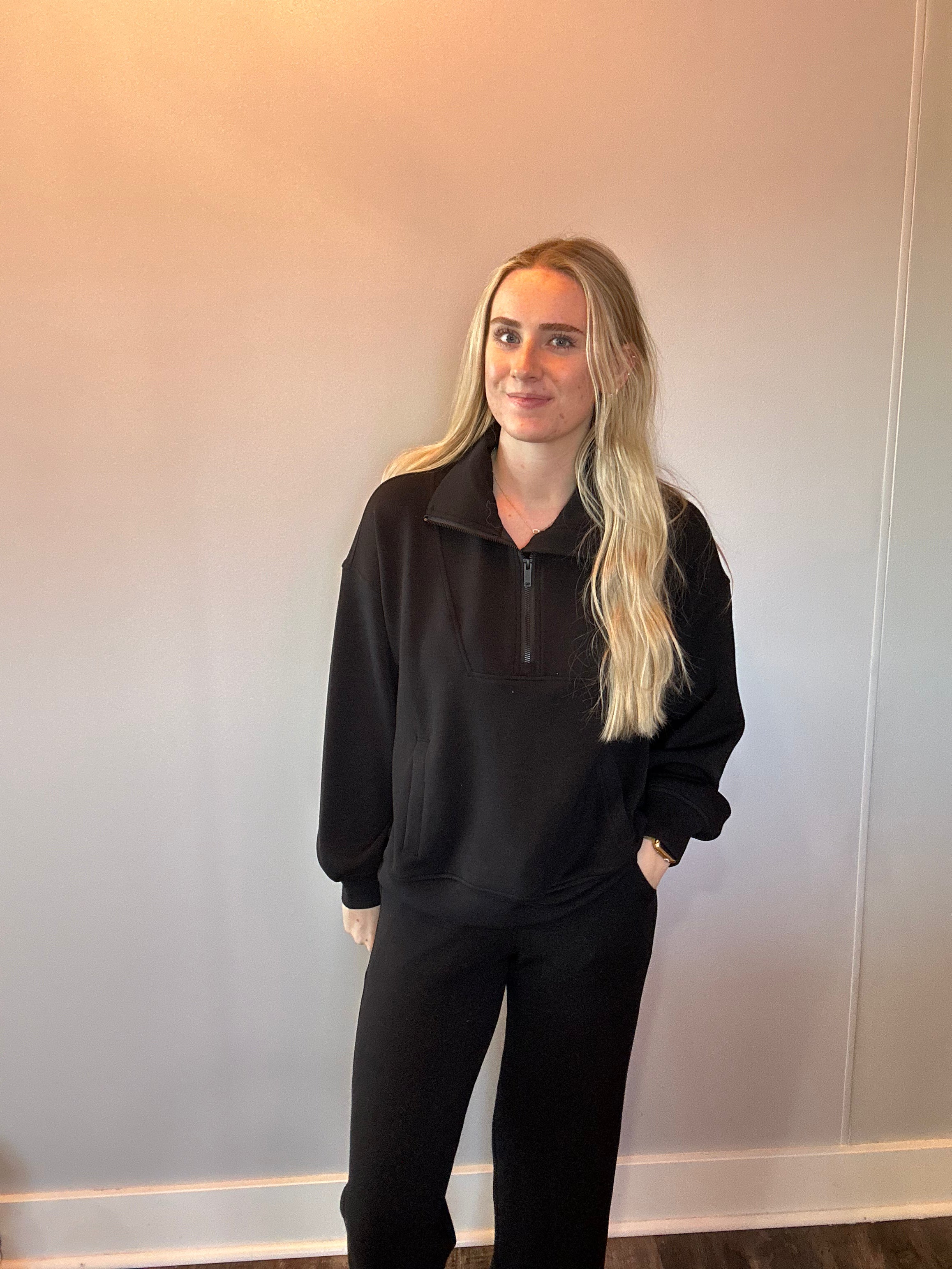 Luxe Comfort Modal Quarter-Zip Hoodie in Black