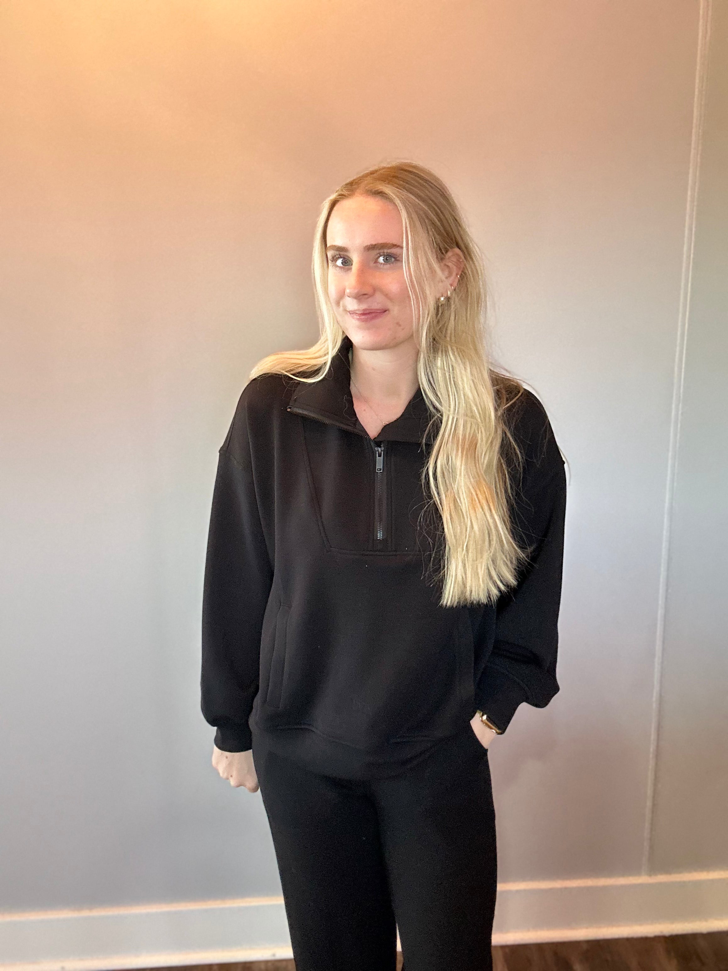 Luxe Comfort Modal Quarter-Zip Hoodie in Black