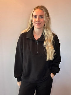 Luxe Comfort Modal Quarter-Zip Hoodie in Black