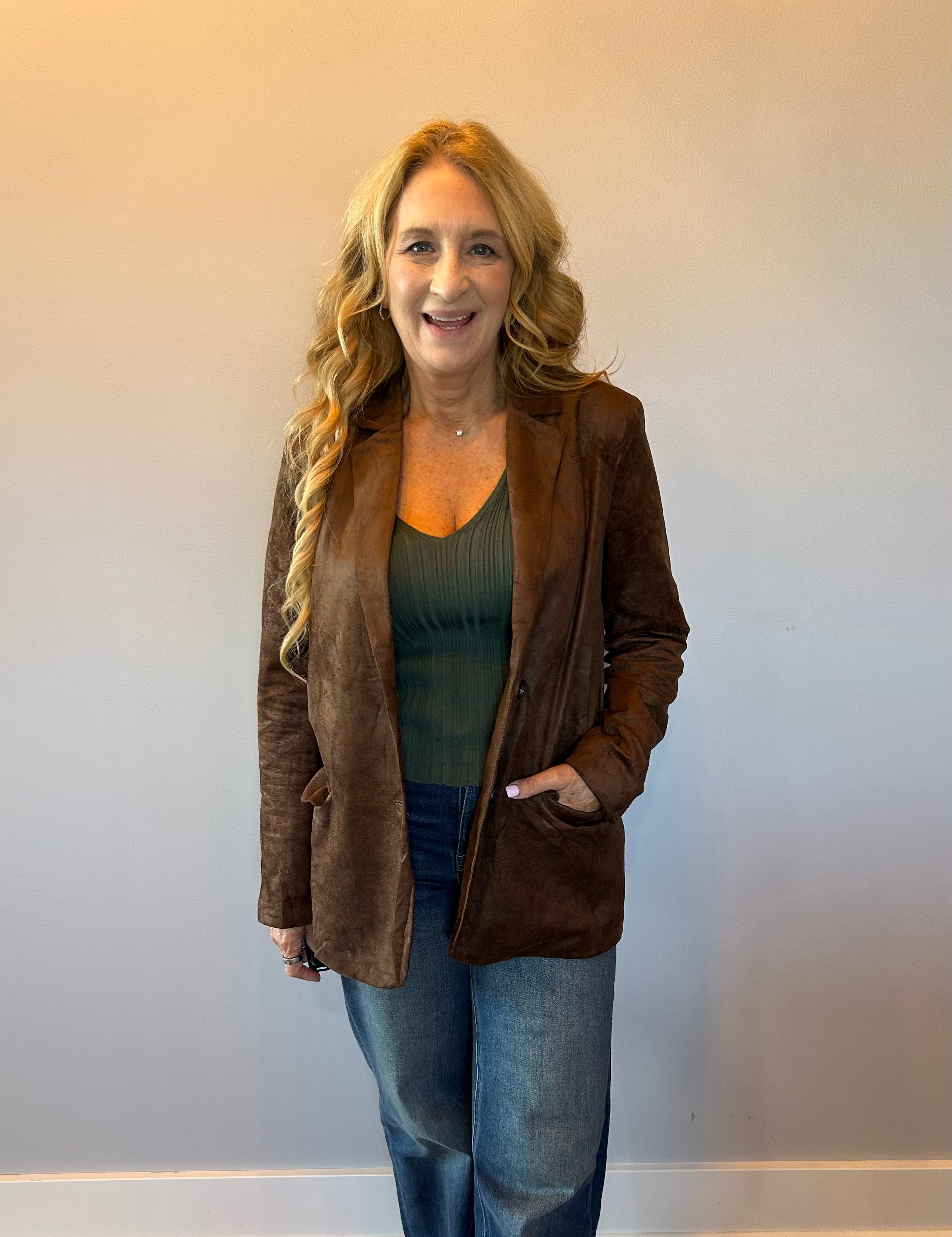 Luxe Layers Suede Blazer in Espresso