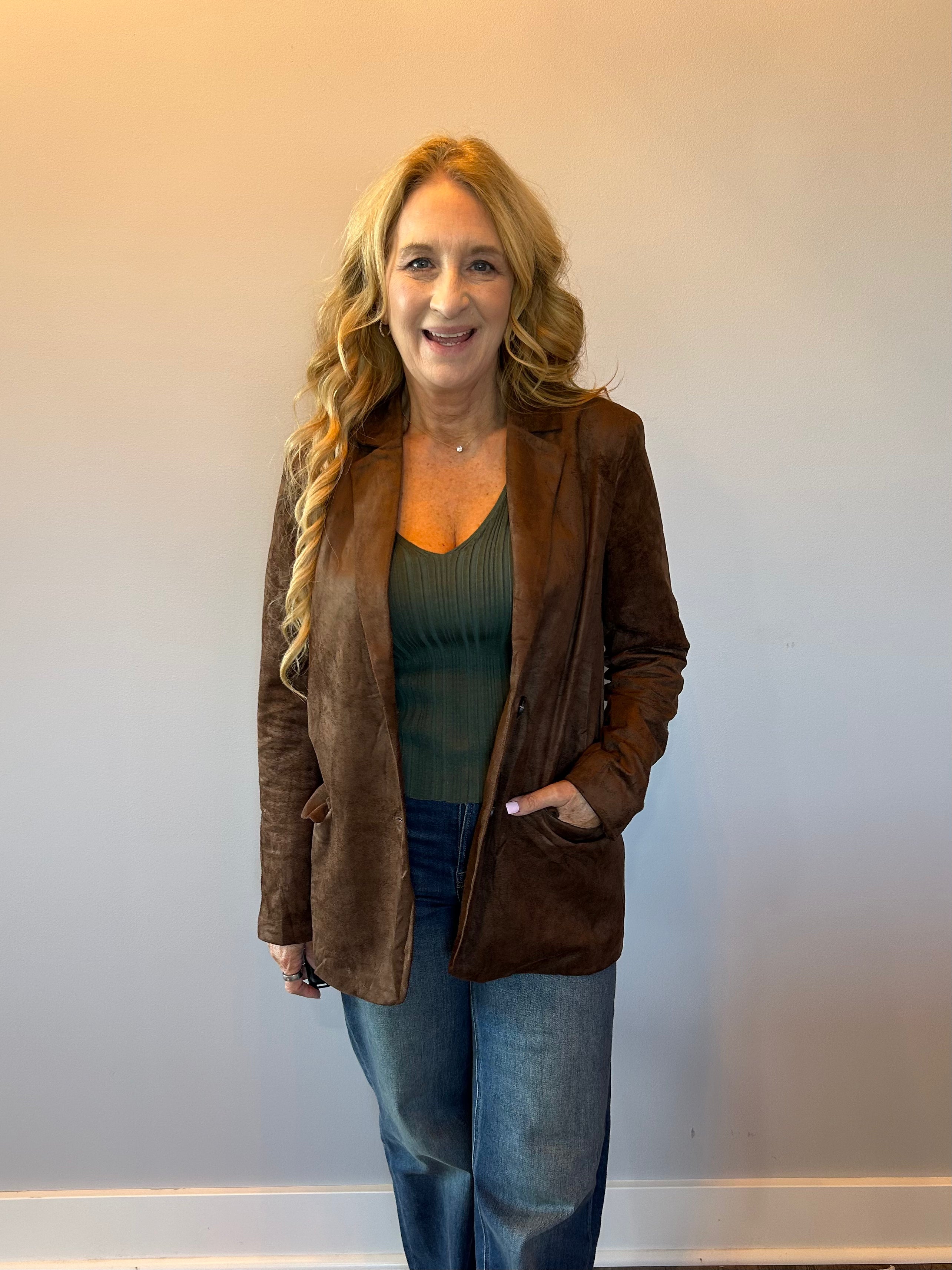 Luxe Layers Suede Blazer in Espresso