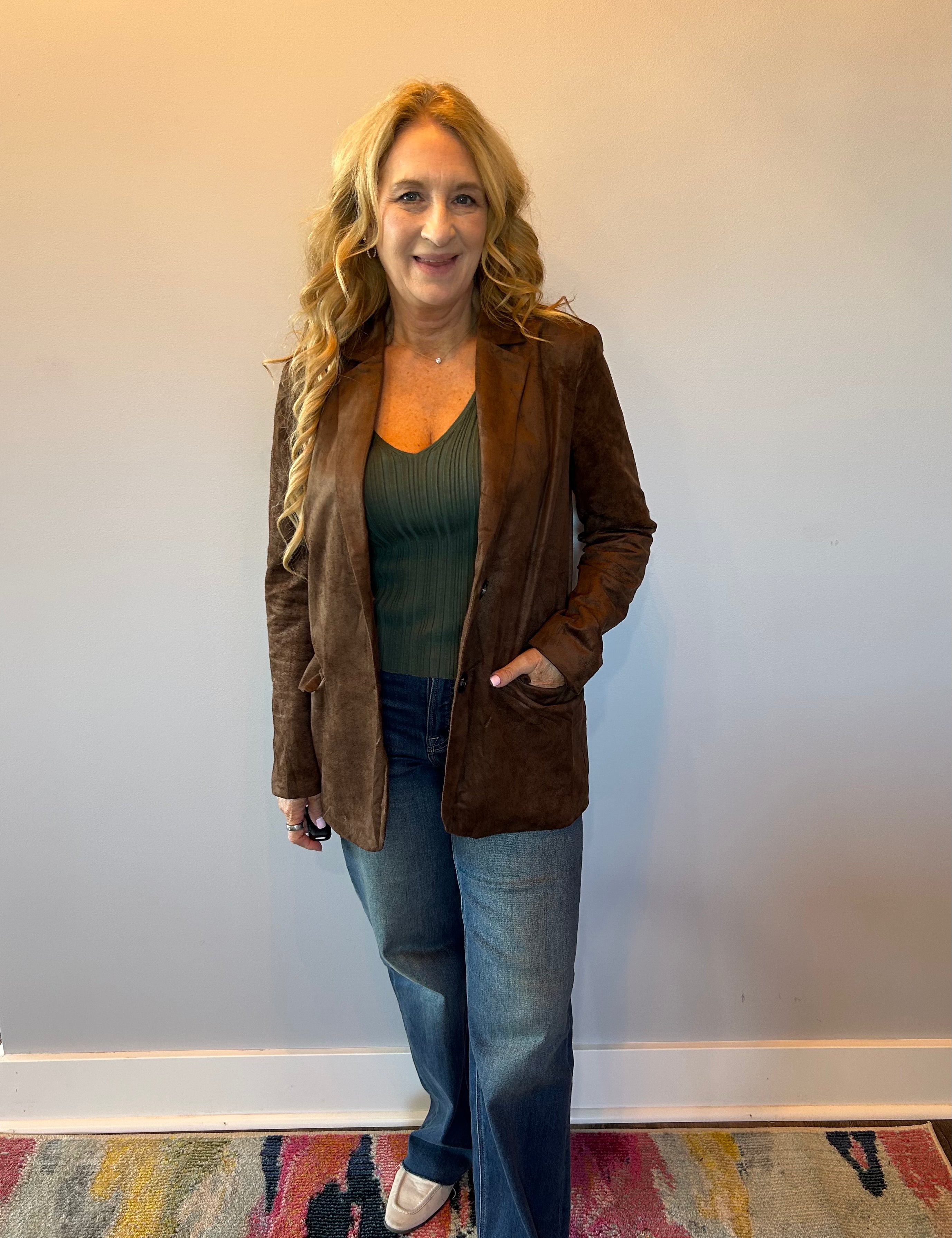 Luxe Layers Suede Blazer in Espresso