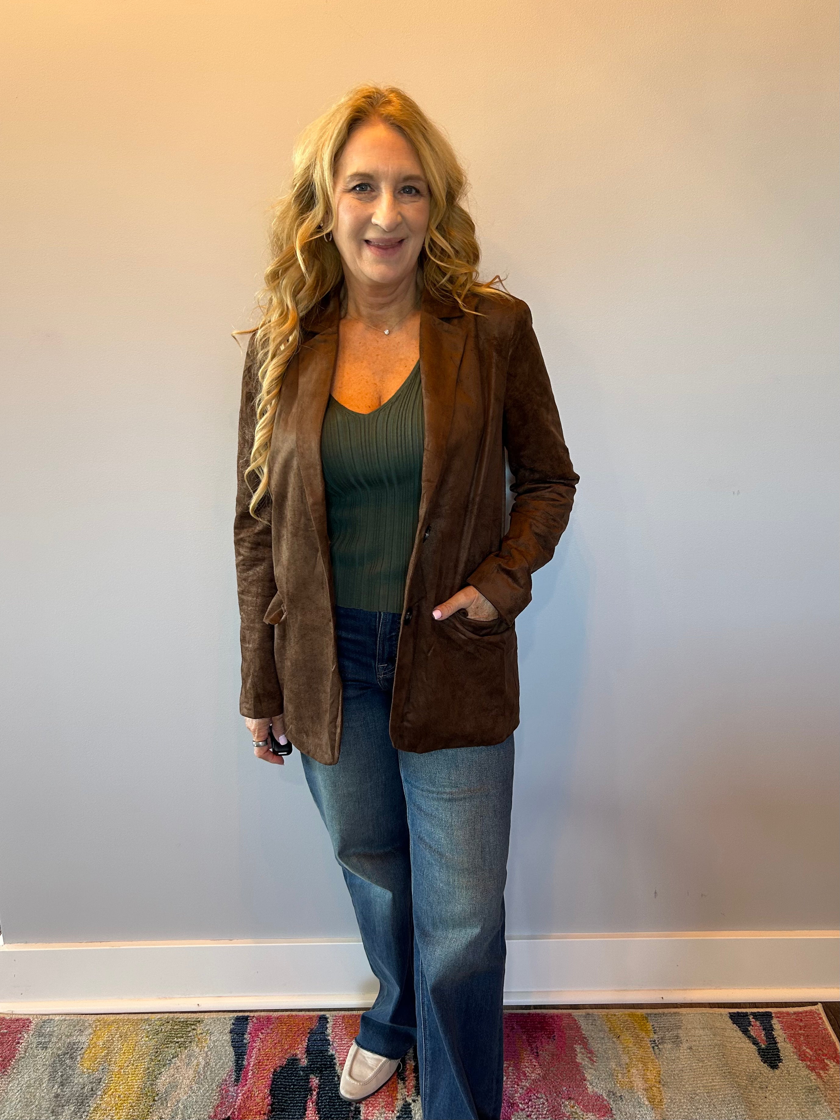 Luxe Layers Suede Blazer in Espresso
