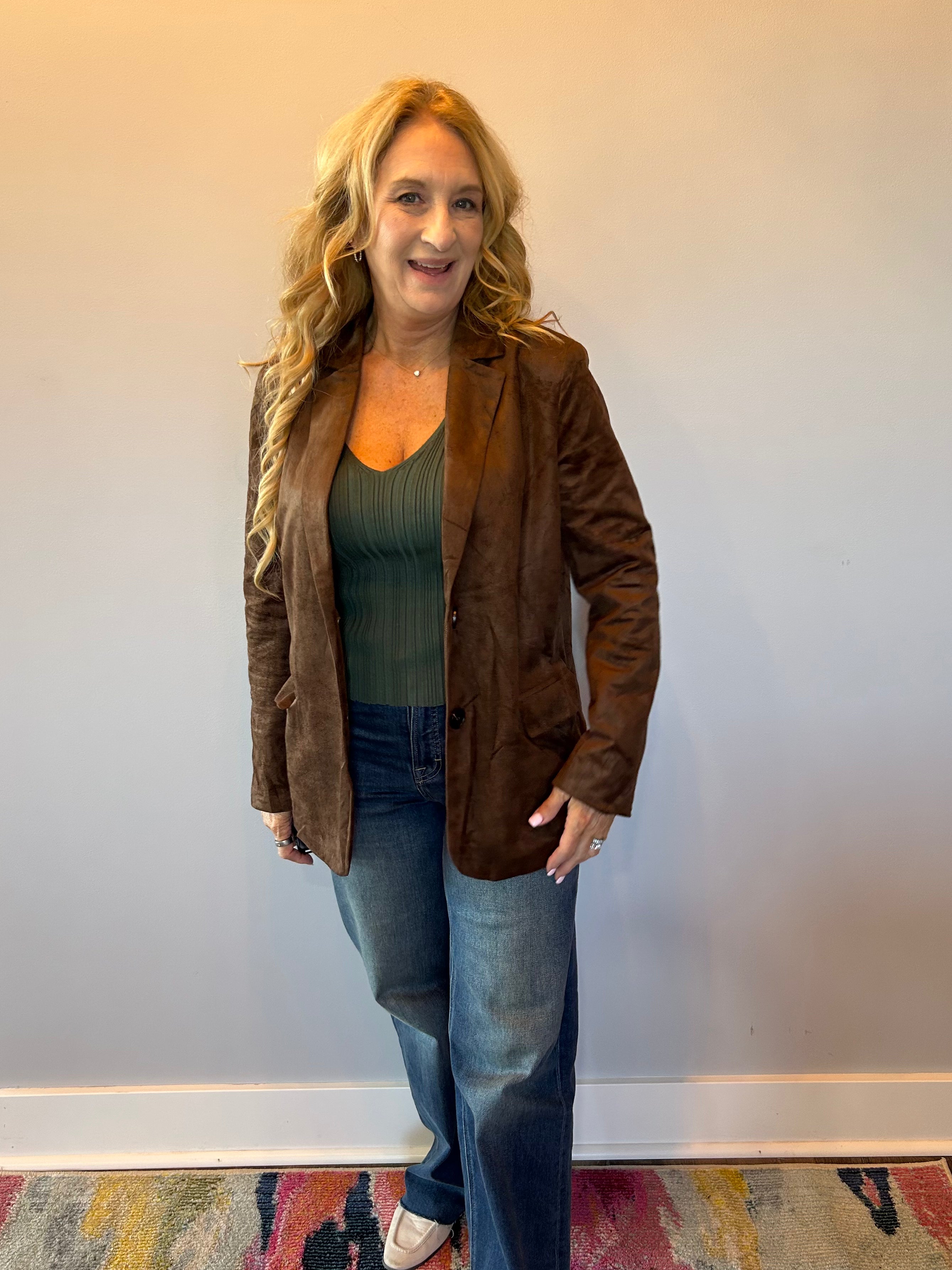 Luxe Layers Suede Blazer in Espresso