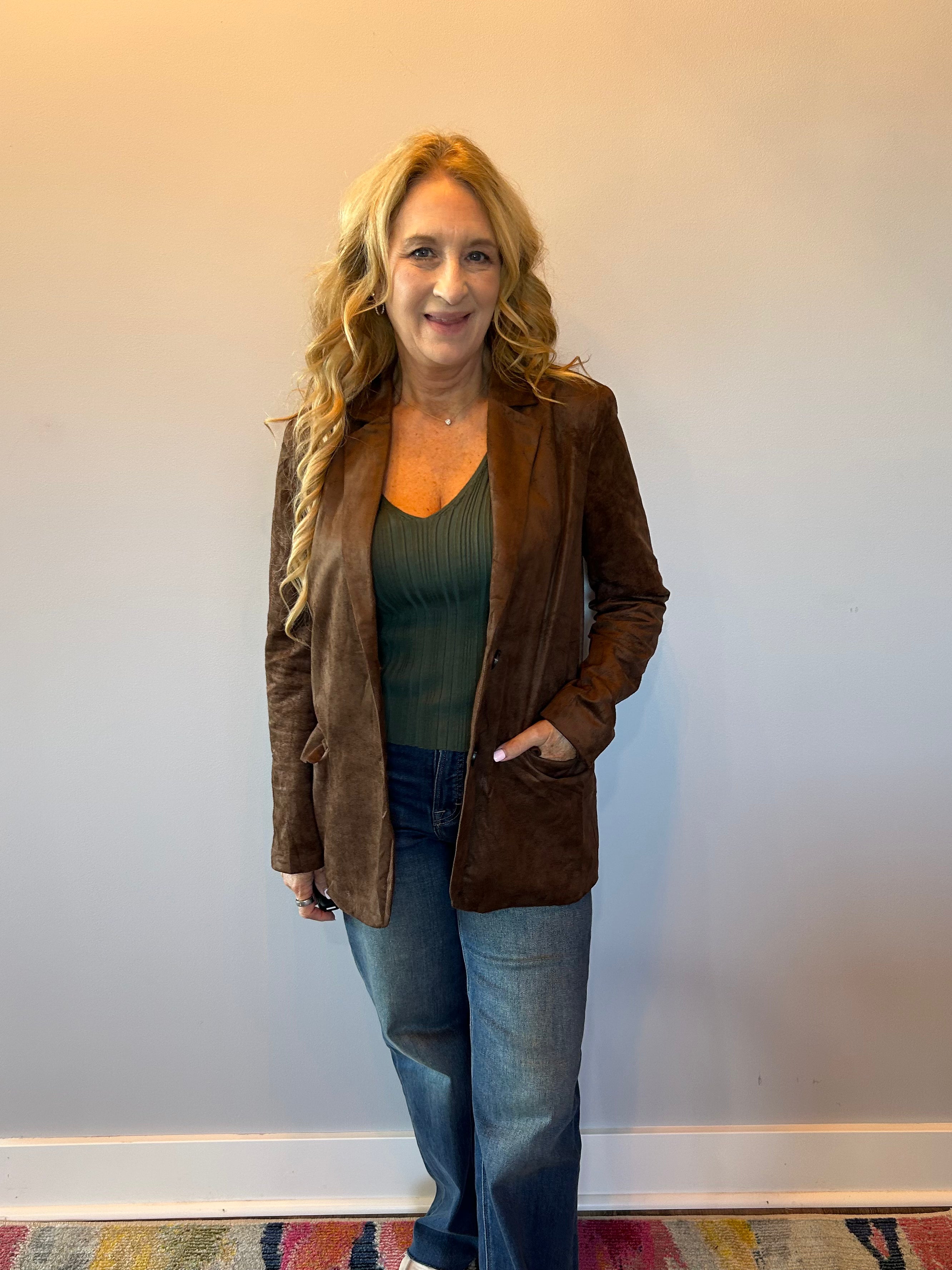 Luxe Layers Suede Blazer in Espresso