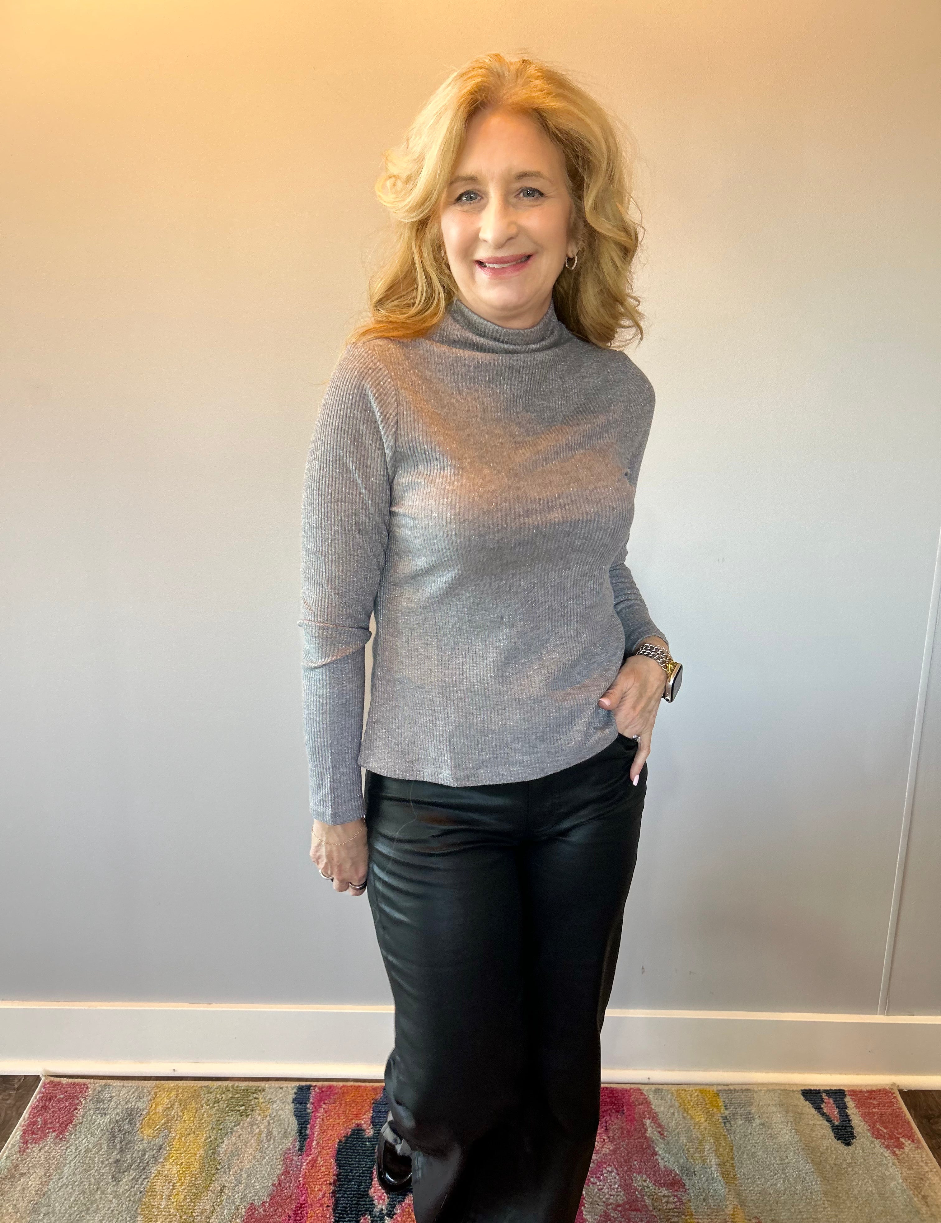 Luxe Ribbed Mock Neck Sweater in Charcoal