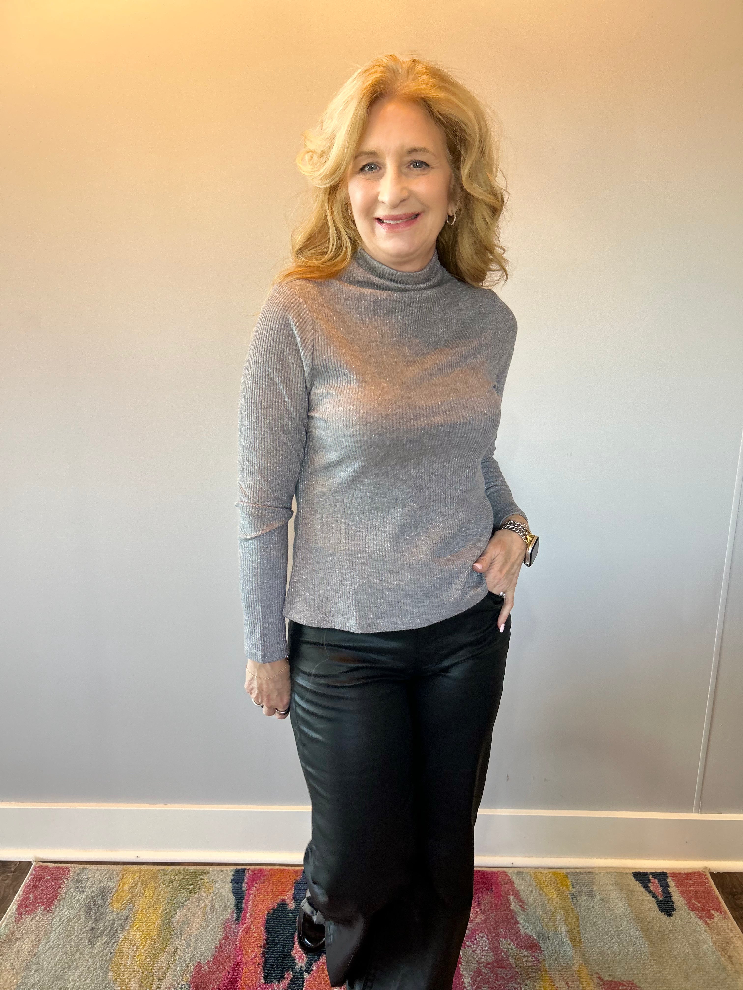 Luxe Ribbed Mock Neck Sweater in Charcoal