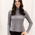 Luxe Ribbed Mock Neck Sweater in Charcoal