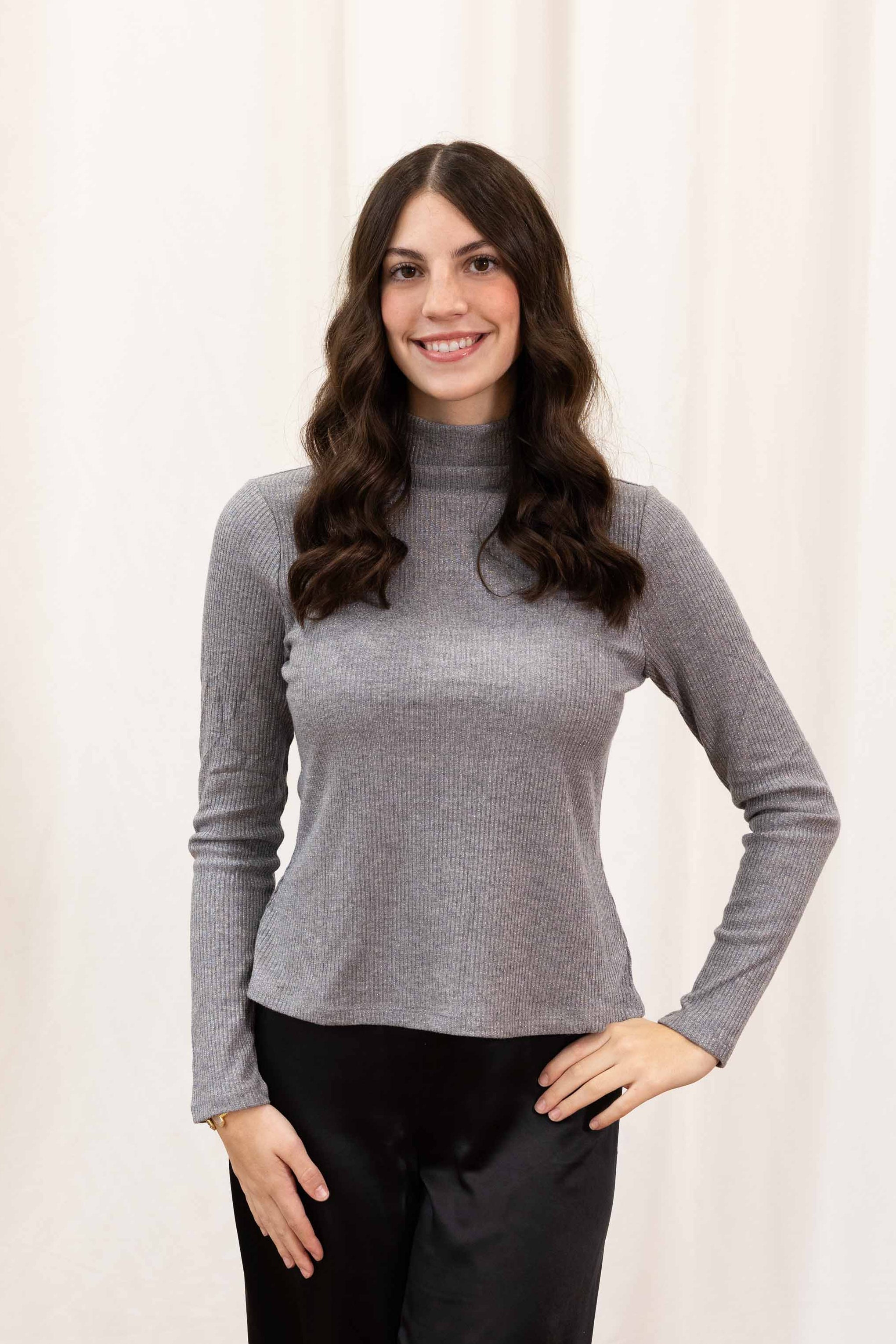 Luxe Ribbed Mock Neck Sweater in Charcoal