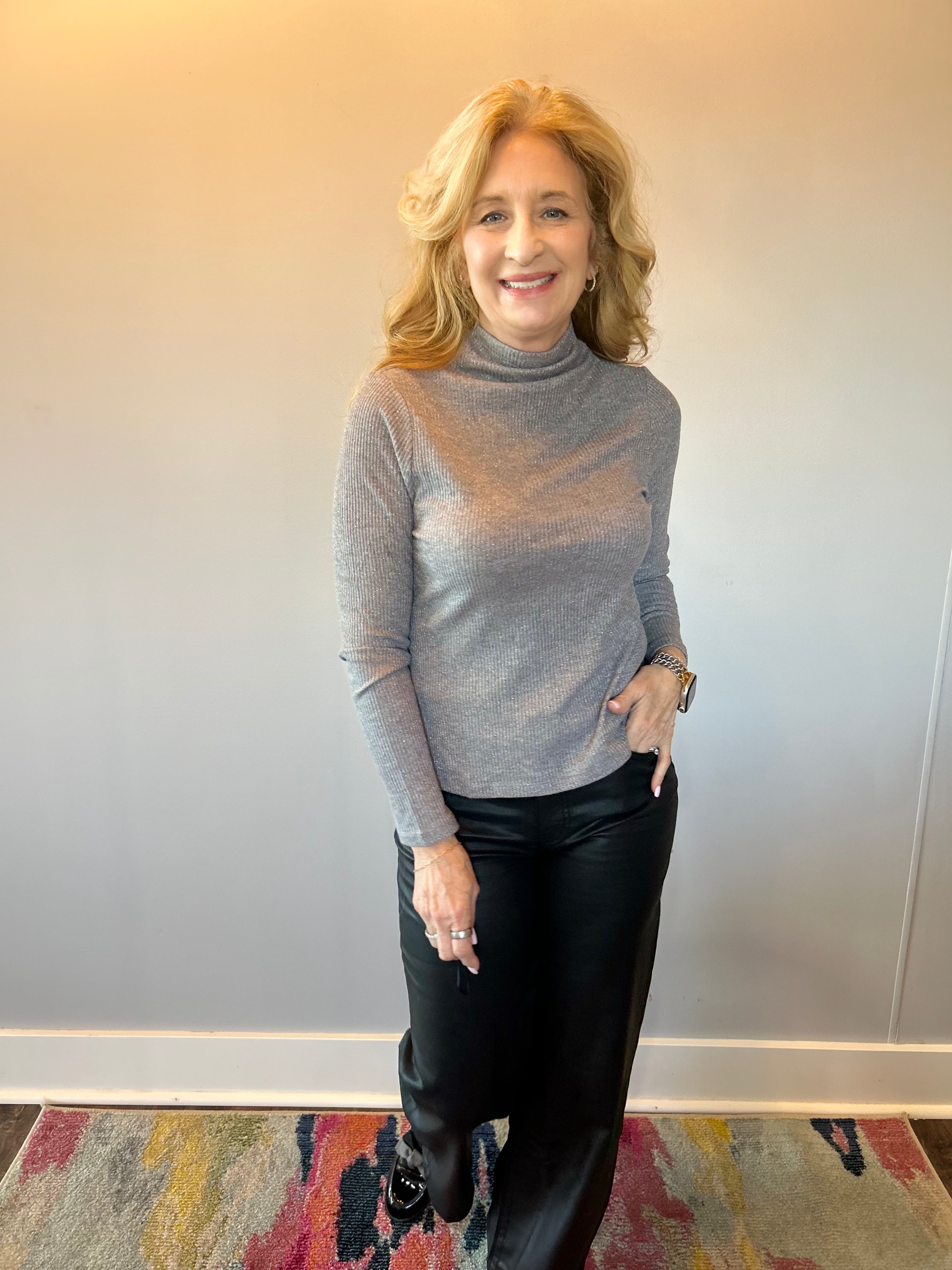 Luxe Ribbed Mock Neck Sweater in Charcoal