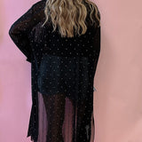 Lynette Sheer Mesh Rhinestone Kimono Embellished in Black