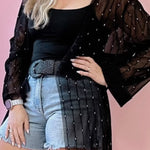 Lynette Sheer Mesh Rhinestone Kimono Embellished in Black